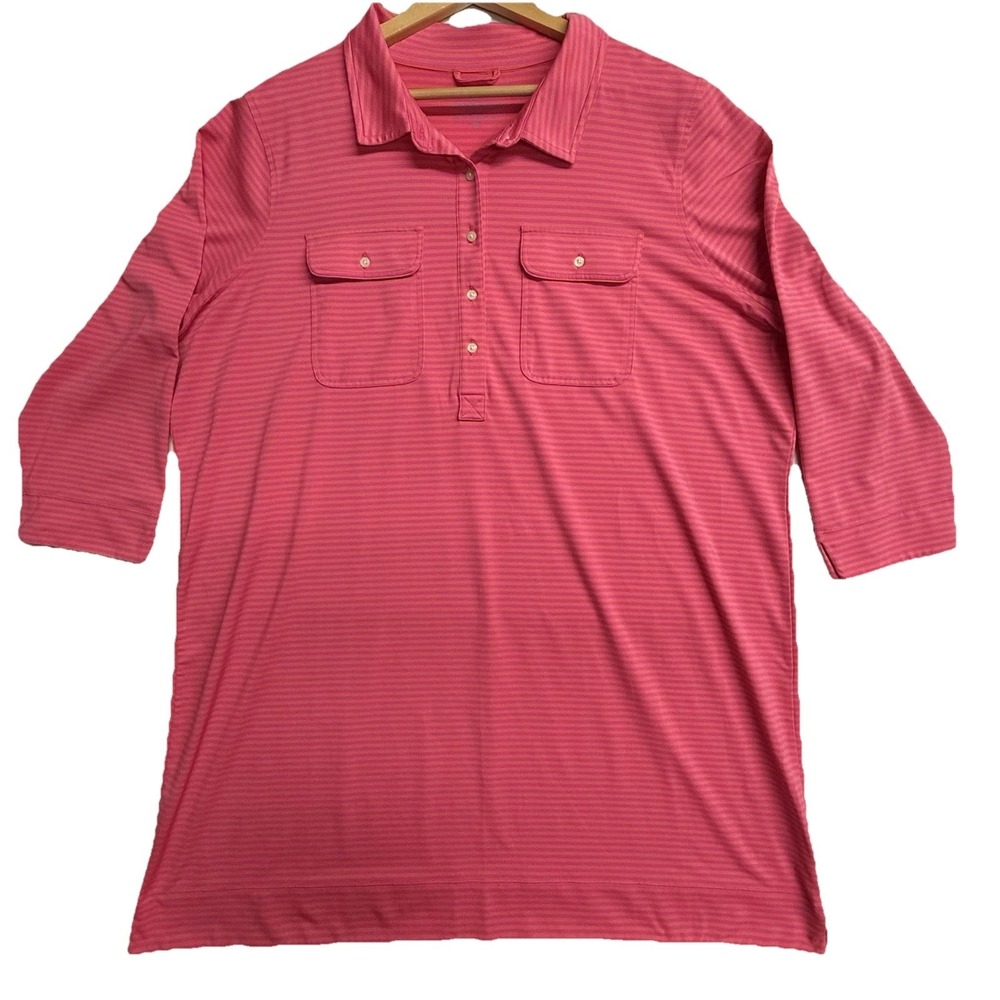 Vineyard Vines Sankaty 3X Women Pink Stripe Tunic Performance Golf Top 37" L